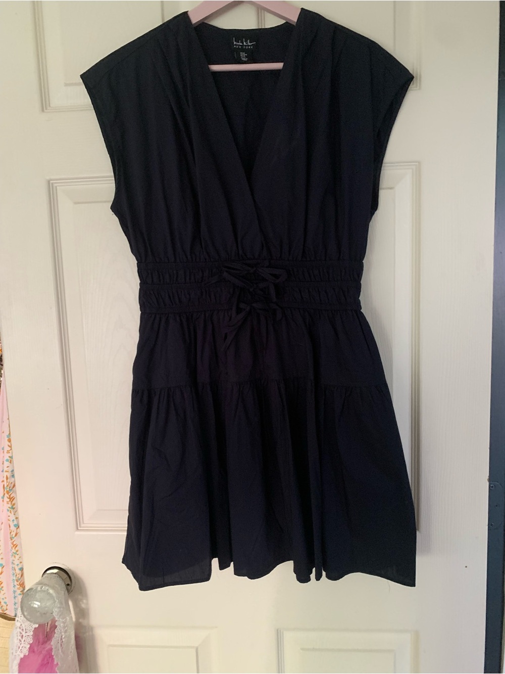 House of Harlow 1960 Navy Blue V-Neck Tiered Short Dress